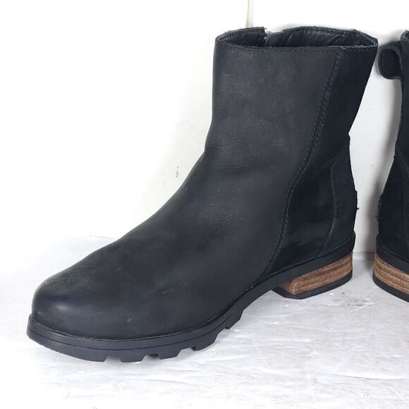 Sorel Women’s Emilie II US 7 Black Suede Leather Side Zip Ankle Boots Booties - Picture 6 of 14